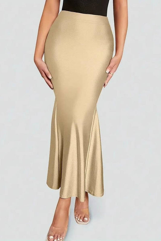 CWBLS0444_WOMEN'S FISHTAIL SLIM FIT KNITTED STRETCH SKIRT