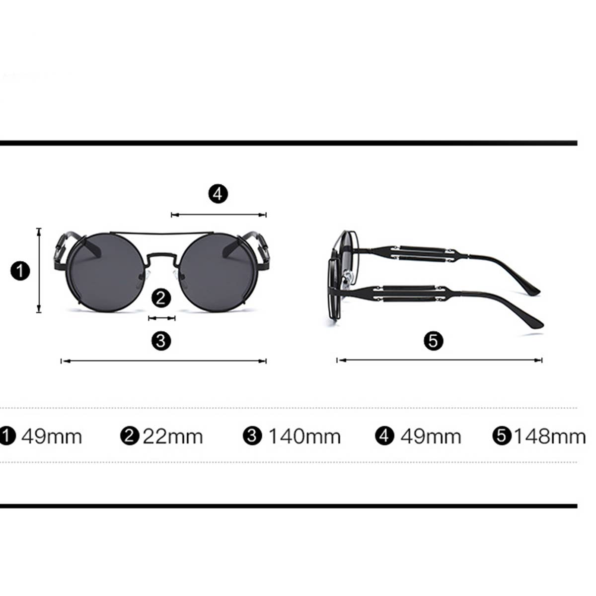 METAL ROUND FRAME STEAMPUNK METAL SUNGLASSES