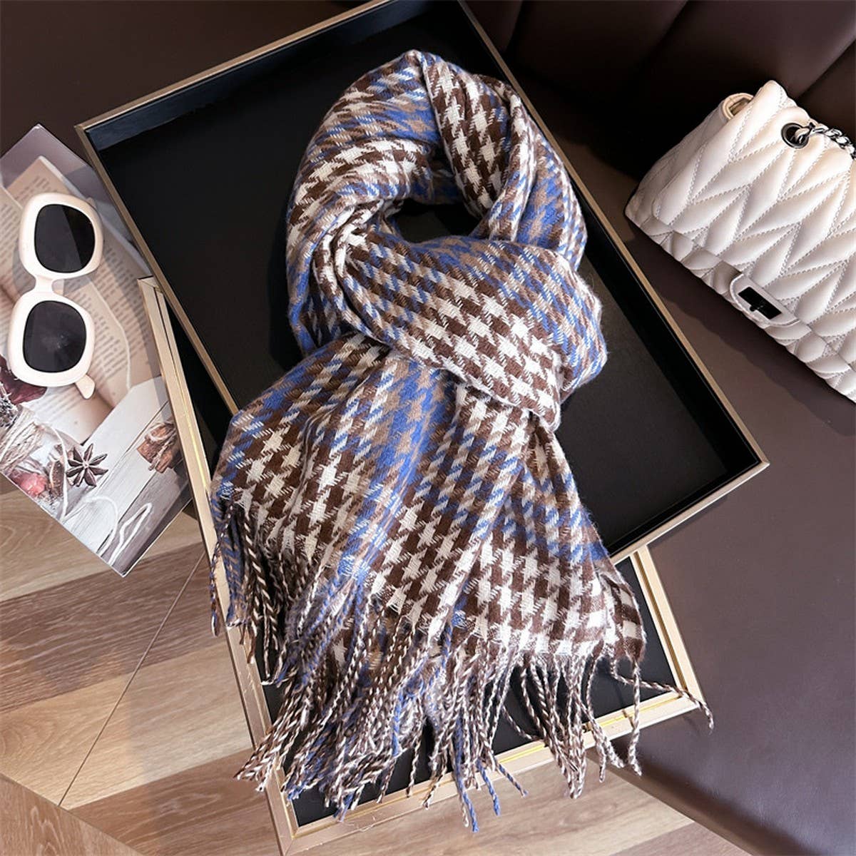 Woven Plaid Fringe Shawl Wrap for Fall Winter_CWASC2752