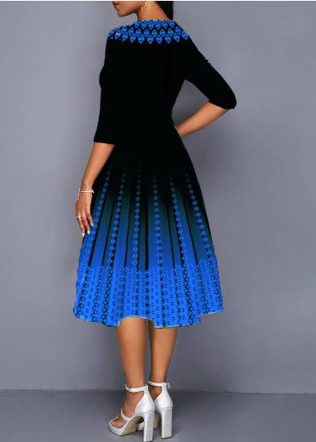 POSITIONING PRINT STYLE MID-SLEEVE WAIST DRESS