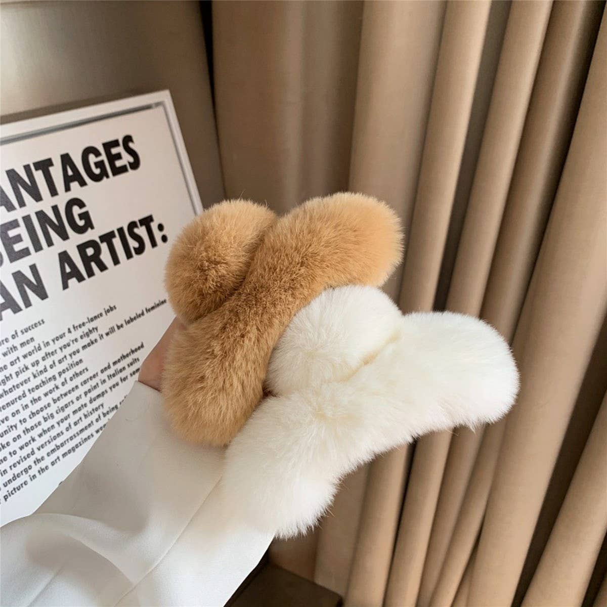 Large Rabbit Fur Hair Claw - Fluffy Winter Clip