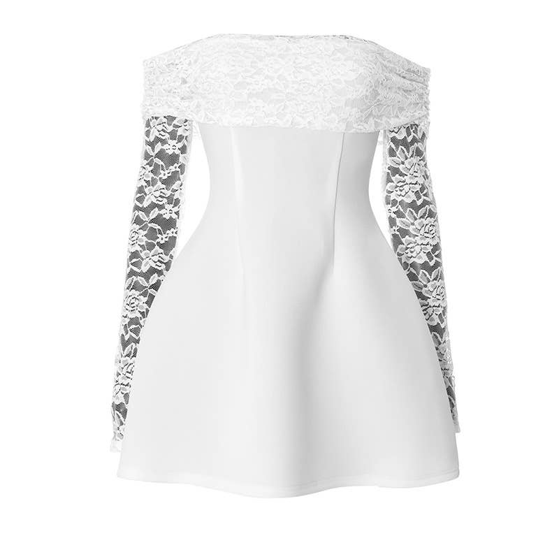 One-shoulder, form-fitting lace short dress