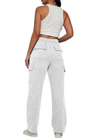 SOLID COLOR HIGH-WAISTED STRAIGHT LEG CARGO PANTS