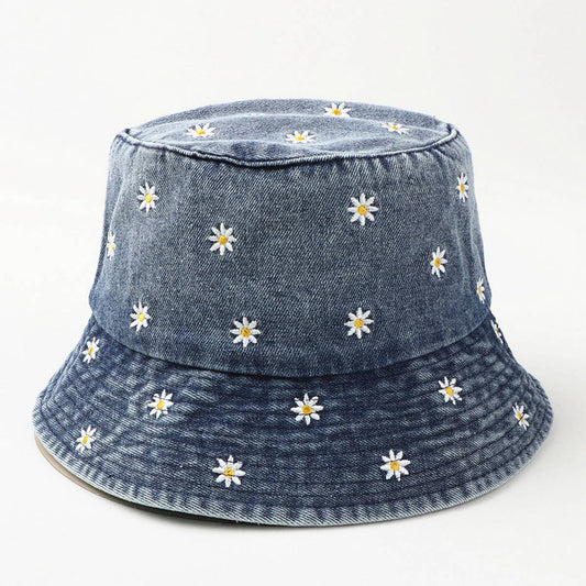 DENIM CHRYSANTHEMUM EMBROIDERED BUCKET HAT_CWAH1142
