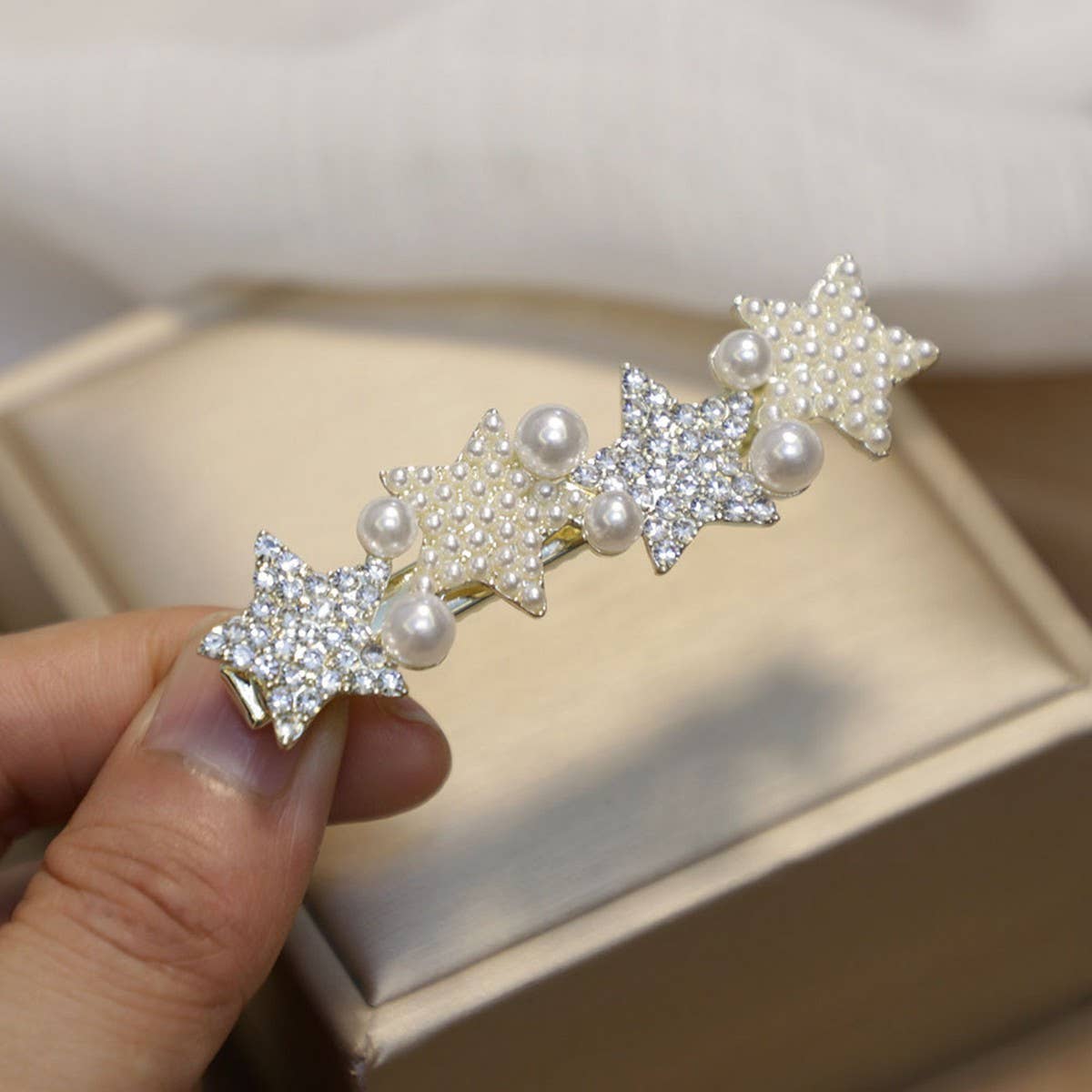 PEARL STAR BOW HAIRPIN DUCKBILL CLIP SIDE CLIP_CWAHA4739