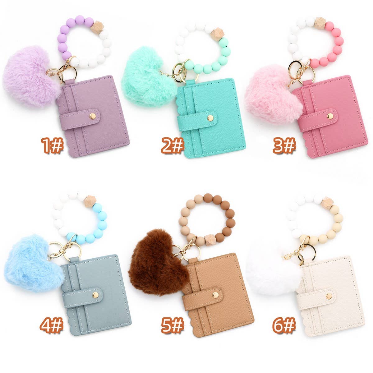 Heart Fur Ball Keychain Wallet with Bead Bracelet_CUAB00448
