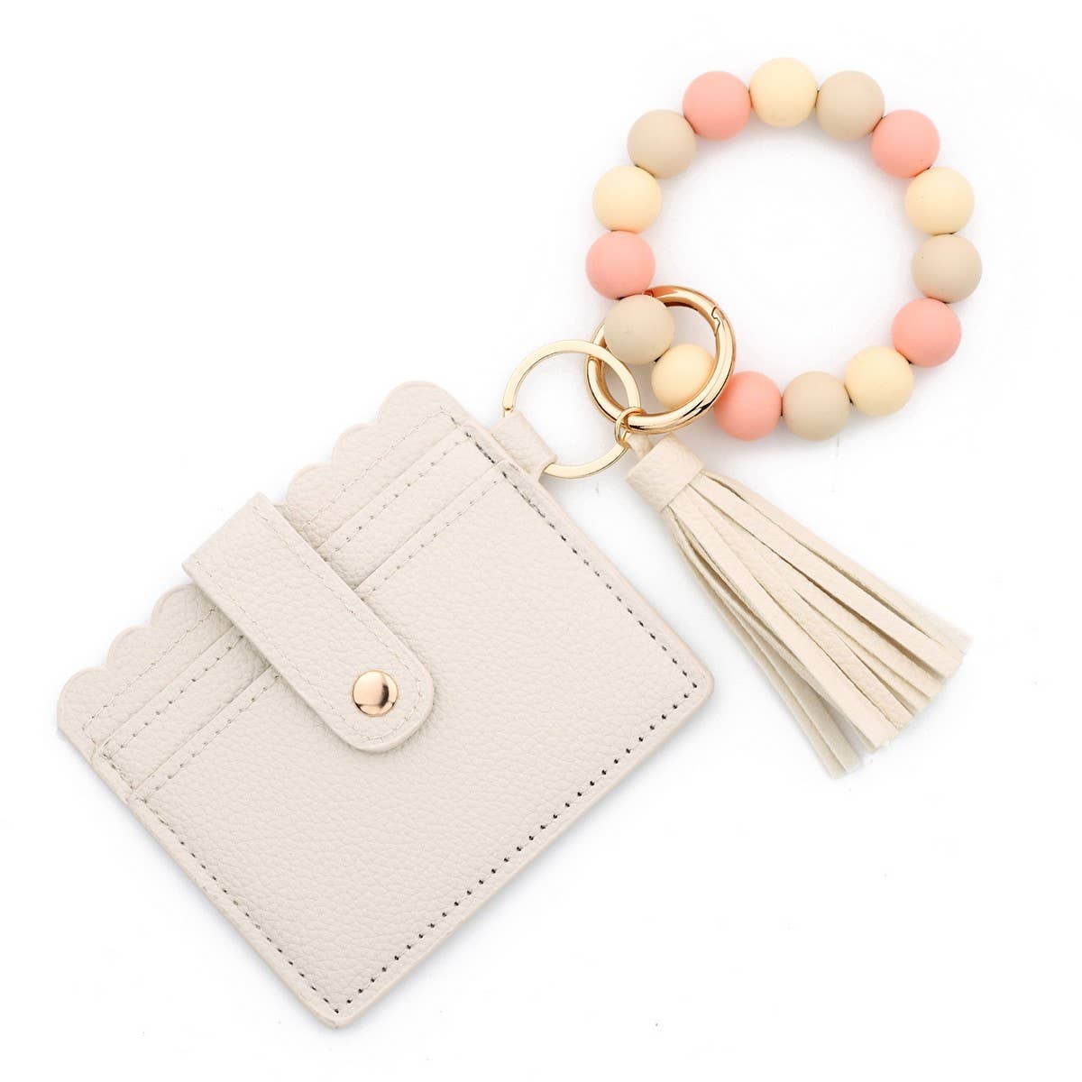 Solid Color PU Wallet with Bead Bracelet&Keychain_CWAB4959