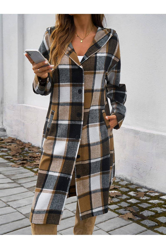 CWOCO0235_Casual Plaid Button Hooded Long Coat