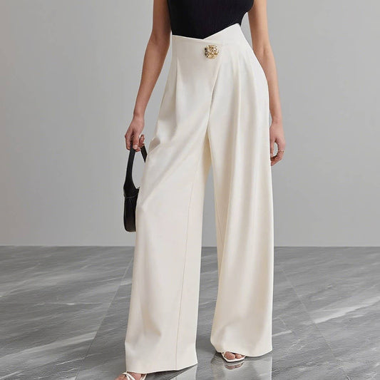 Irregularly waisted high-waisted wide-leg pants