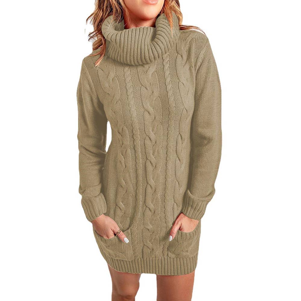 TURTLENECK SOLID COLOR CREW-NECK SWEATER DRESS