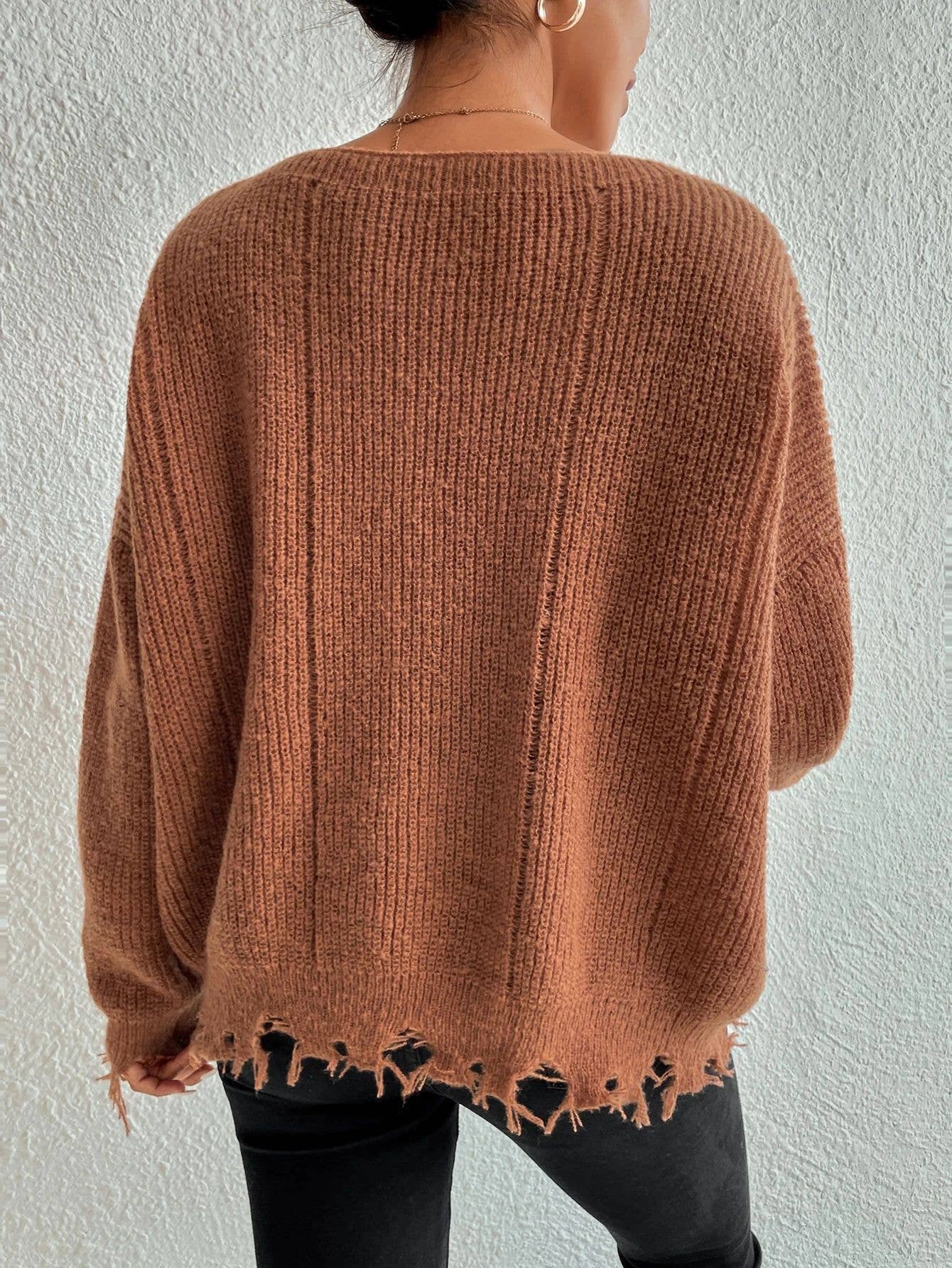 Solid color round neck hole loose sweater