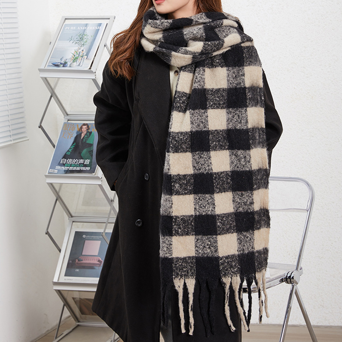 Women??¢s Warm Small Check AC Scarf ??Sweet Style_CWASC2695