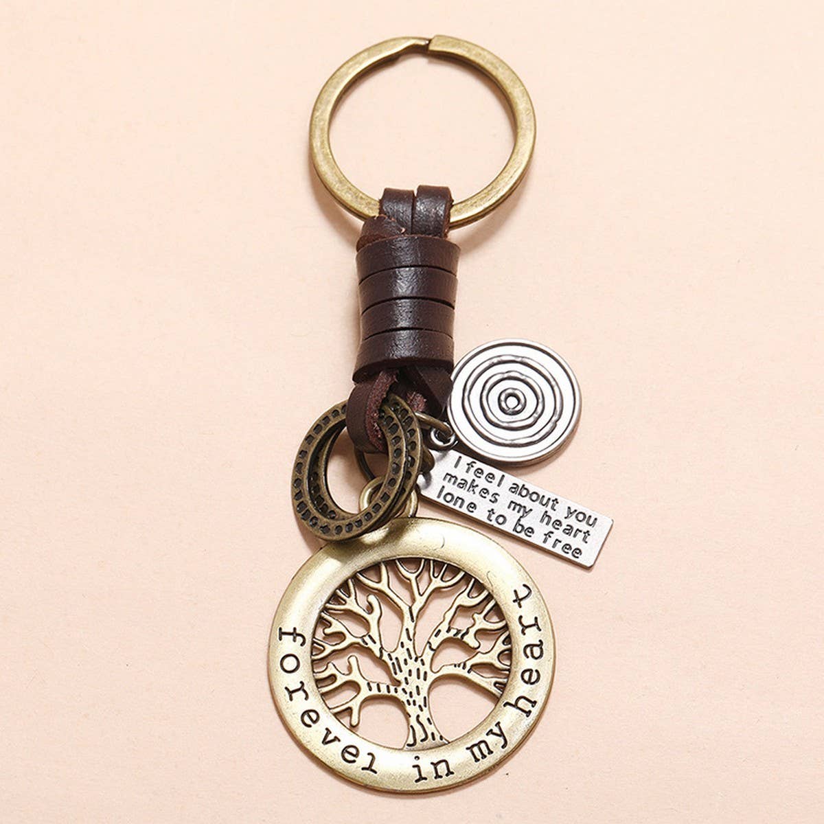 HAND-WOVEN BRONZE LUCKY TREE COWHIDE KEYCHAIN