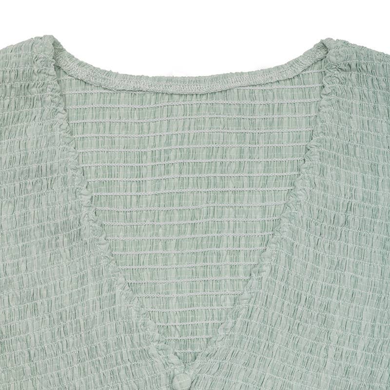 V-Neck Textured Split Hem Light Green Dress