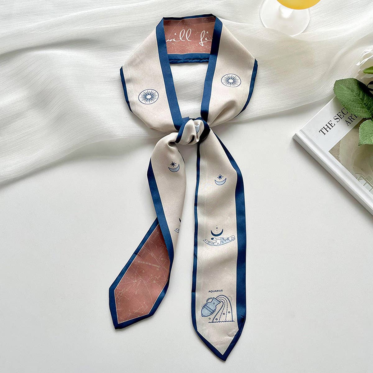 Zodiac Print Skinny Scarf for Hair and Bag Tie_CWASC0736