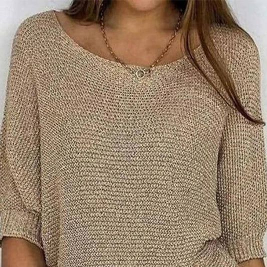 SOLID COLOR LOOSE CREW NECK HALF-SLEEVED SWEATER