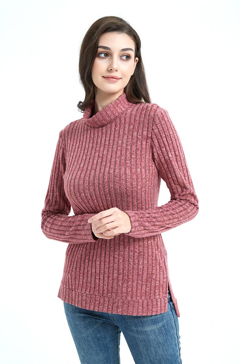 STYLISH TURTLENECK SOLID COLOR PIT STRIPE SWEATER