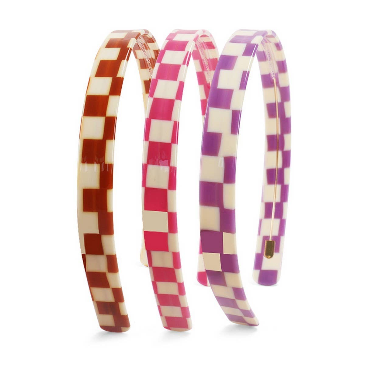 COLORFUL CHECKERBOARD ACETATE HEADBAND HAIRPIN