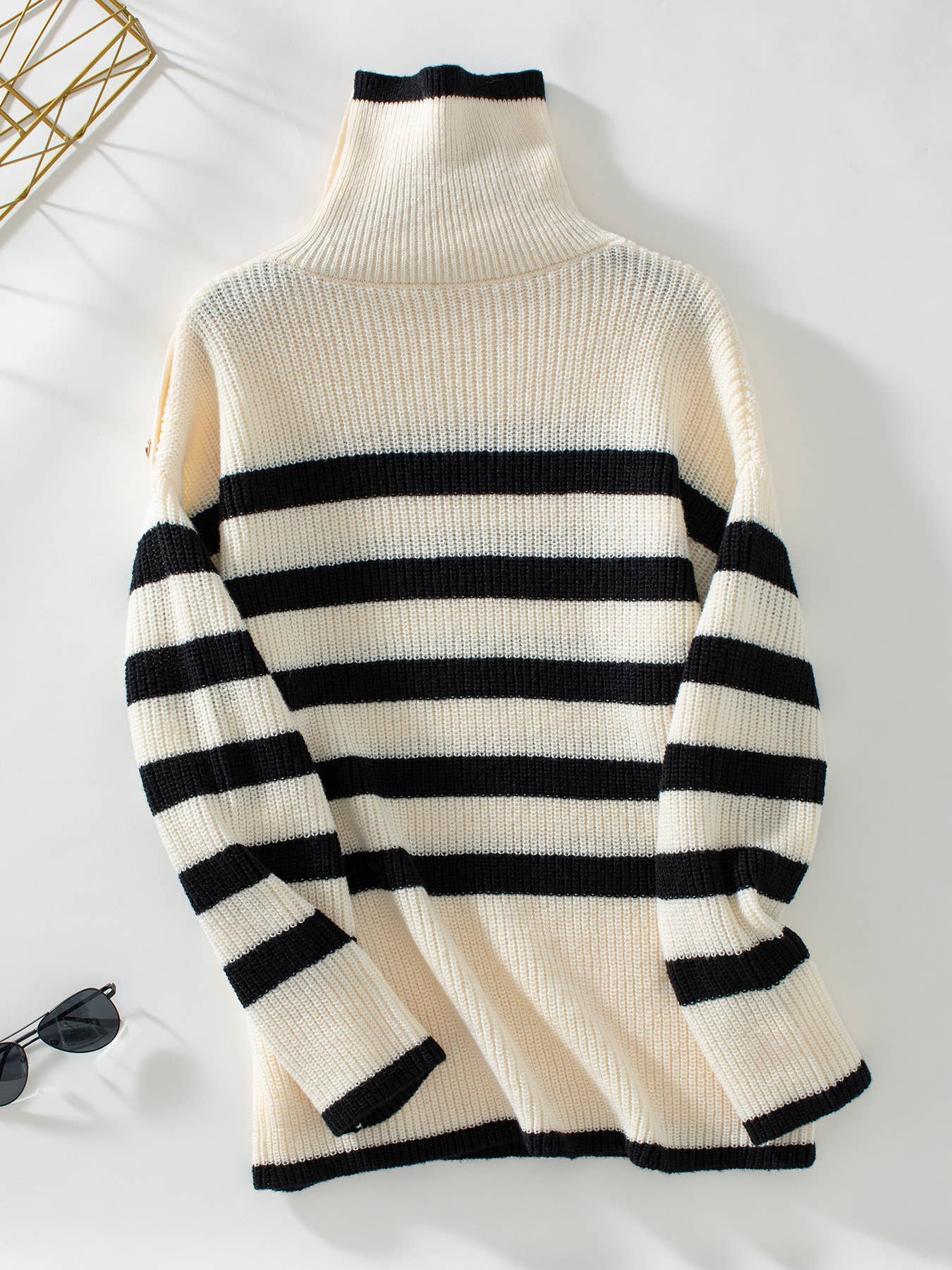 STRIPED LAPEL PULLOVER CASUAL BUTTON KNIT