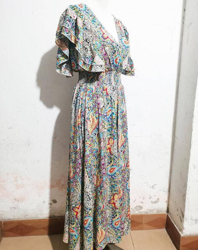 Printed peplum short sleeve split holiday dress