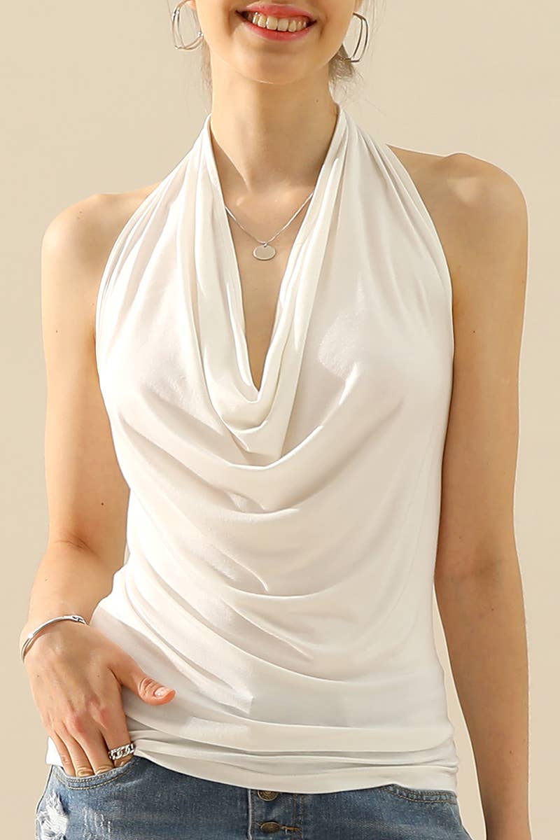 AWTHT028_Halter Neck Draped Front Open Back Top