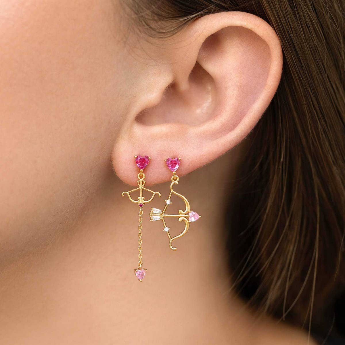 Cupid Heart Design Colorful Zircon Earrings