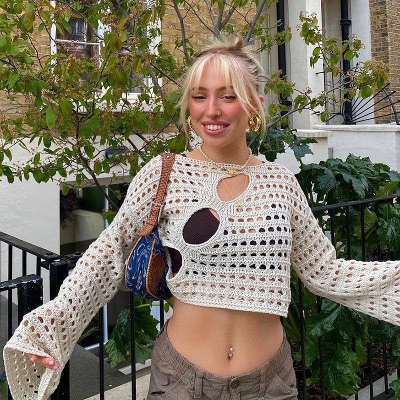 FASHION IRREGULAR HOLLOW-OUT KNITTED SMOCK