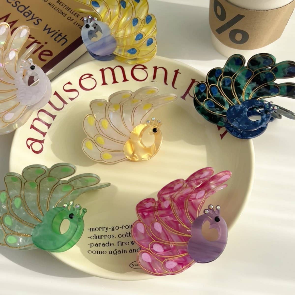 Peacock Acetate Hair Claw, Rhinestone Chic Clip_CWAHA5900