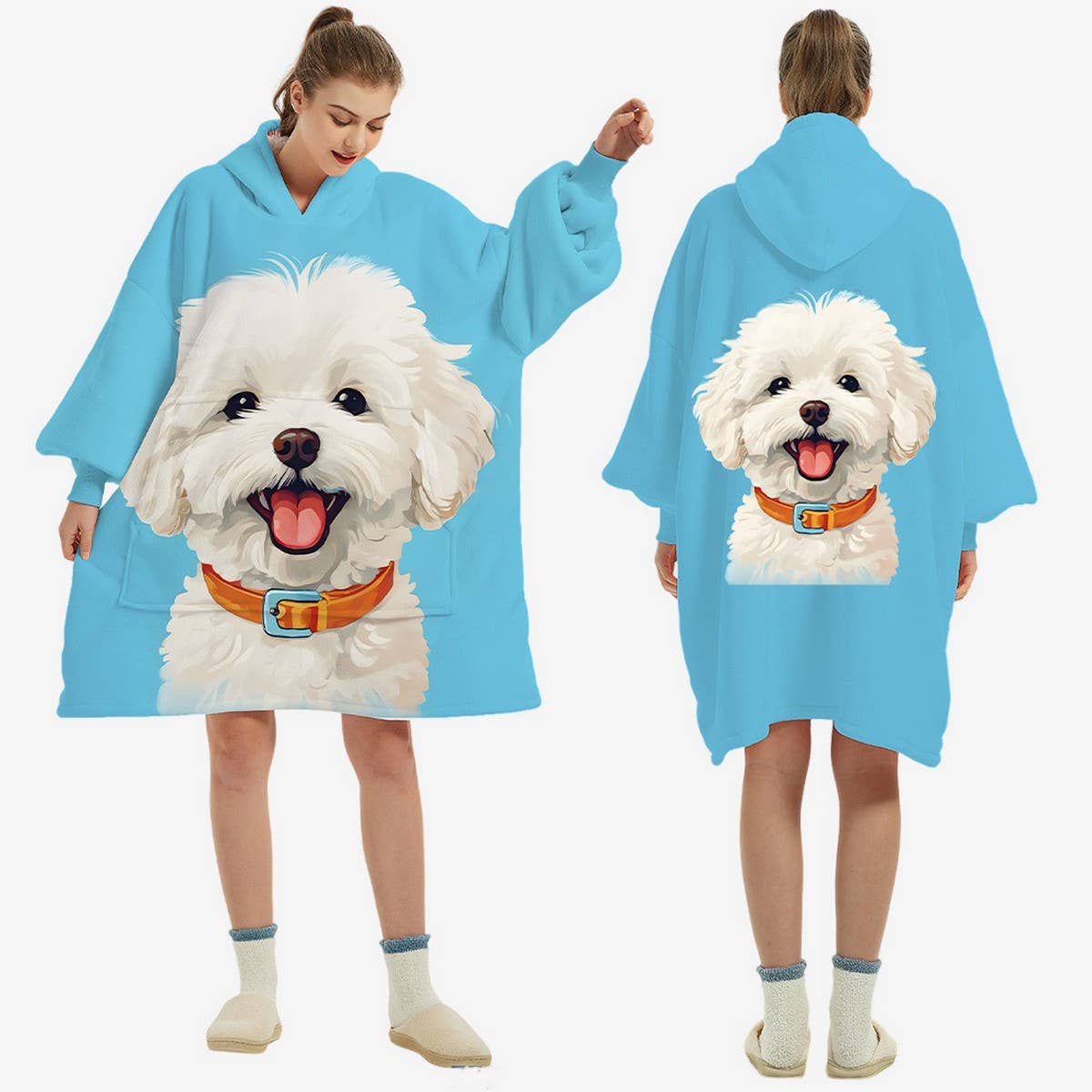 Double-Layer Sherpa Hoodie Blanket Lazy Wear