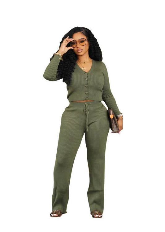 Fashionable casual two-piece woolen knitted set