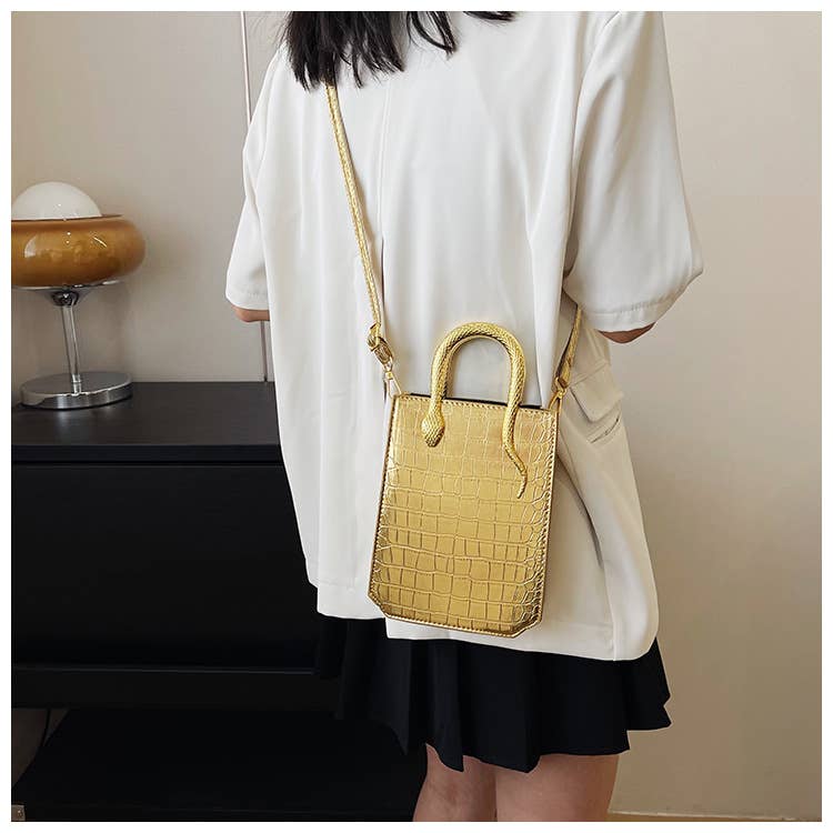 Stone-patterned glossy hand-held tote bag