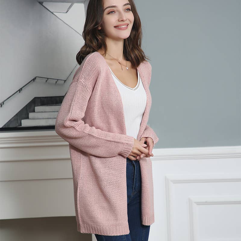 LONG SLEEVE SOLID COLOR LOOSE MID-LENGTH CARDIGAN