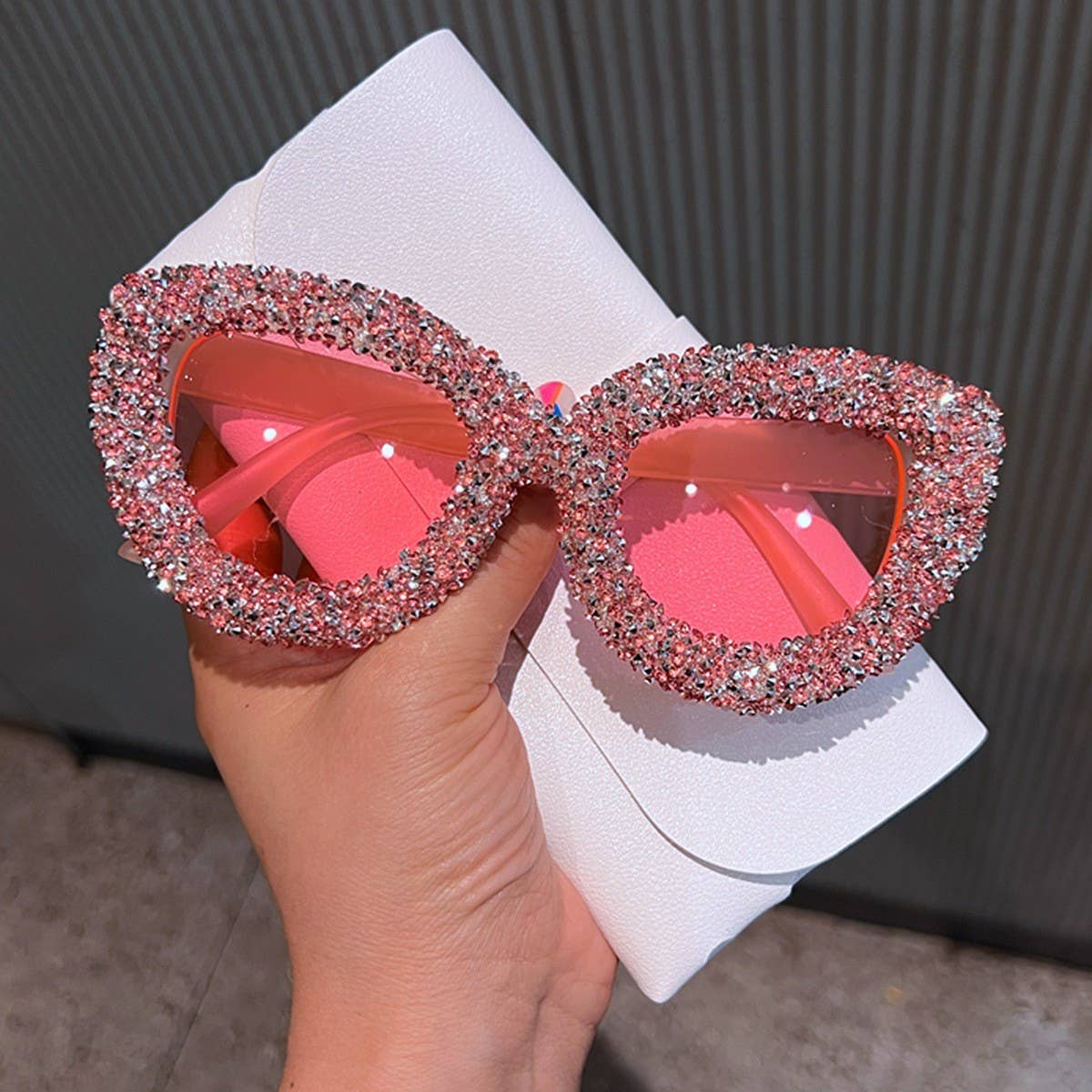 LARGE-FRAME CAT-EYE SUNGLASSES WITH DIAMONDS