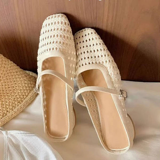 Cutout Leather Slip-On Mules with Hidden Wedge