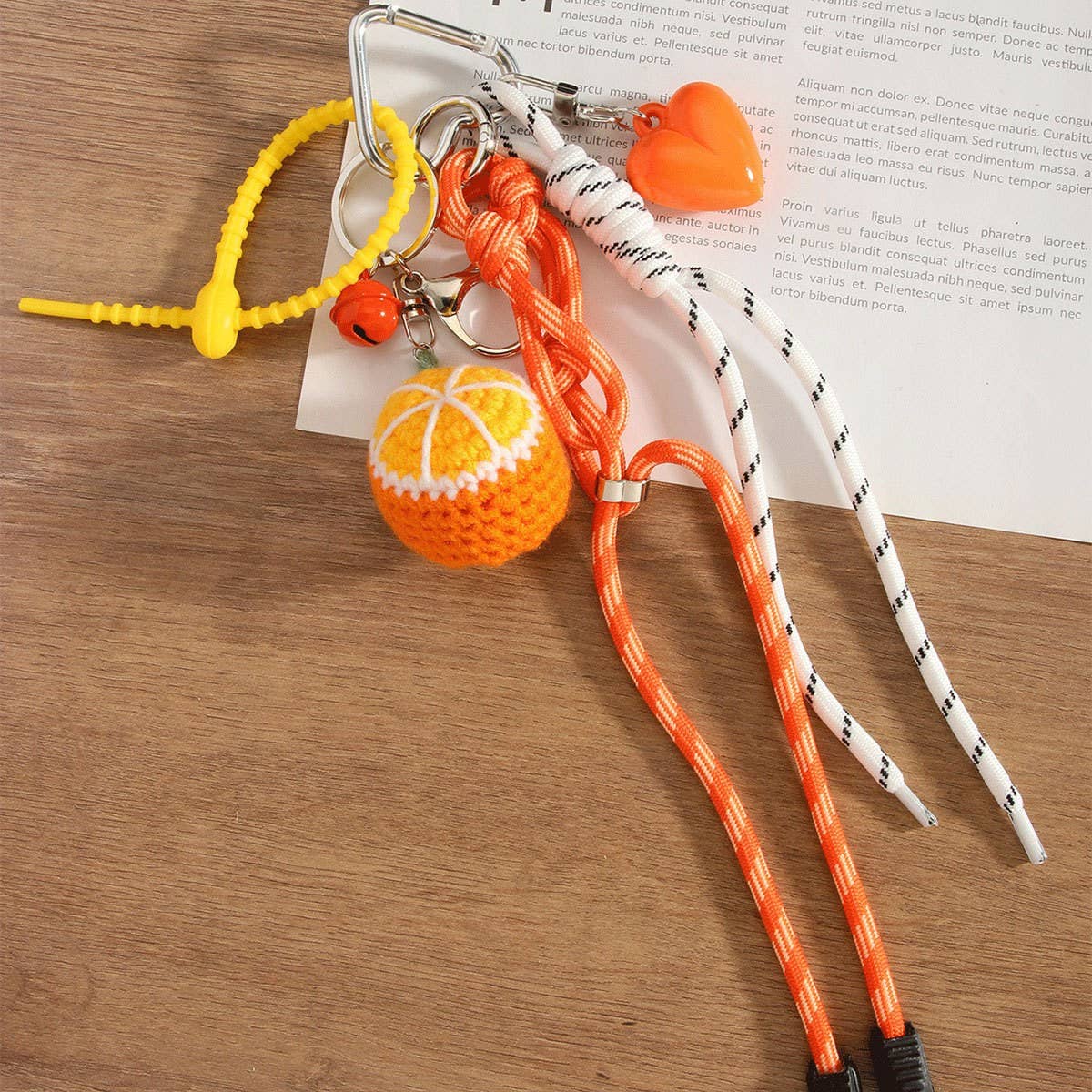 Handmade Orange Keychain with Heart & Bell