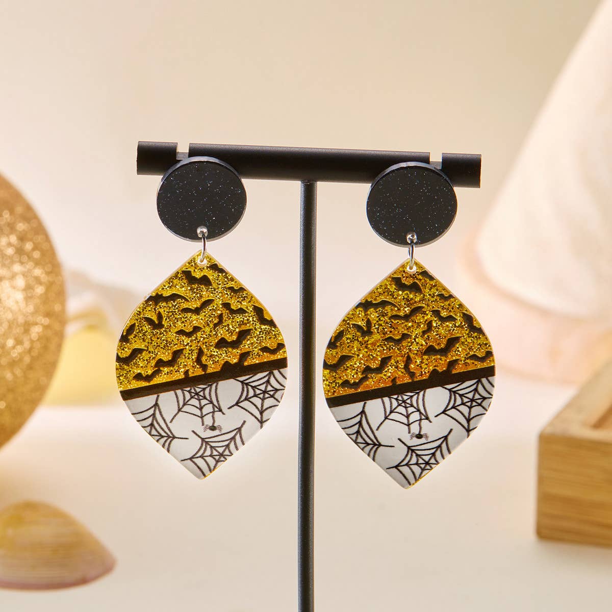 HALLOWEEN FUNNY PUMPKIN BAT LEAF EARRINGS