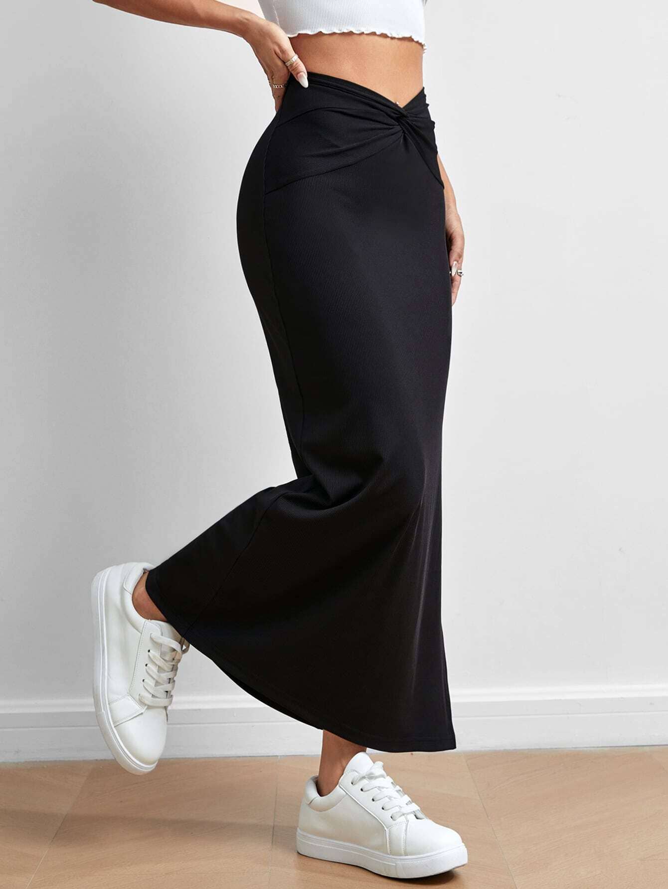 SIMPLE HIGH WAIST DRAPING FASHION SLIT SKIRT