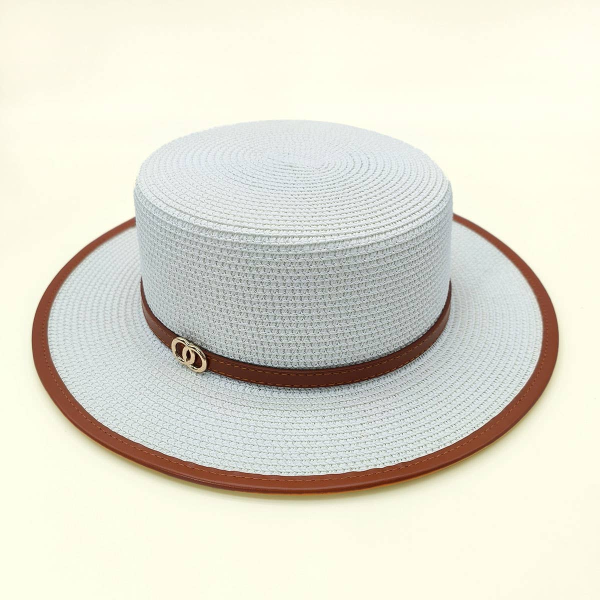 BRITISH STYLE FLAT TOP FASHIONABLE BELT STRAW HAT_CWAH1156