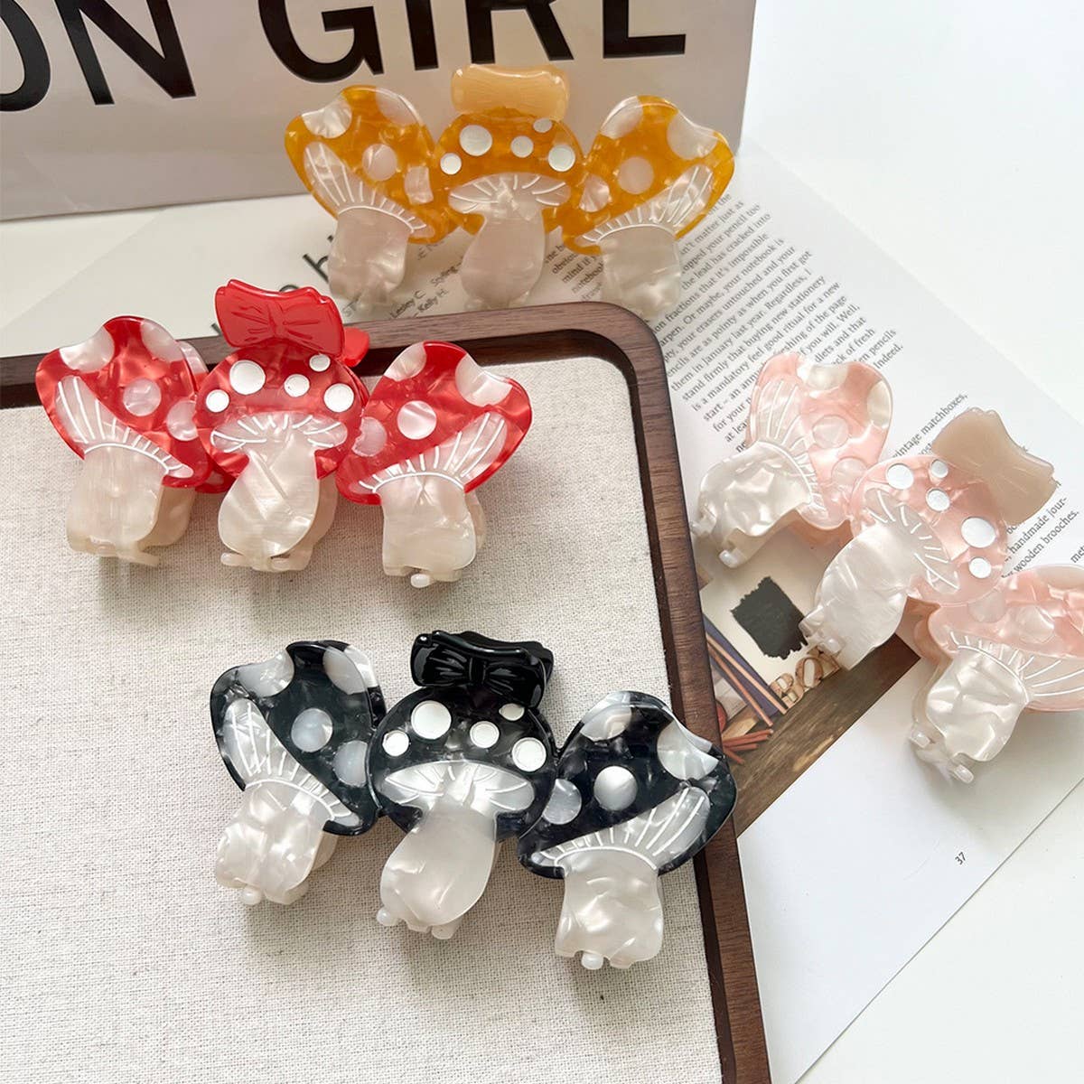 New Mushroom Bow Acetate Hair Clip for Cute Style