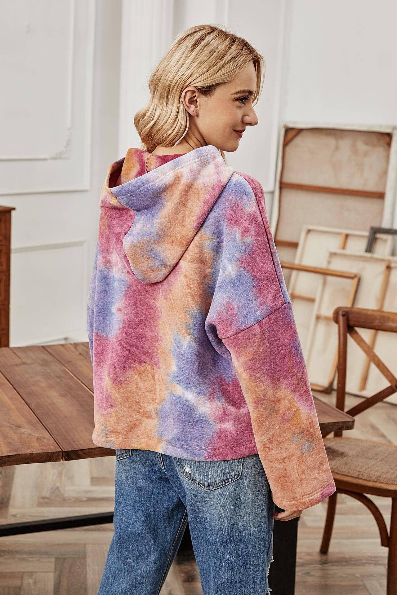 TIE-DYE LONG-SLEEVED LOOSE JACKET HOODIE