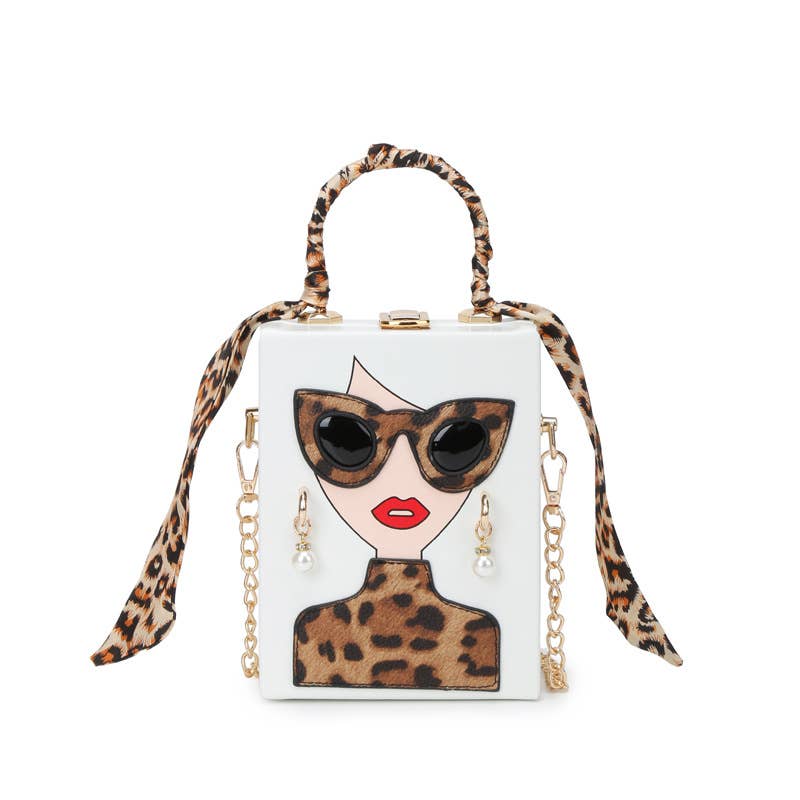 Leopard print hand-held crossbody box bag