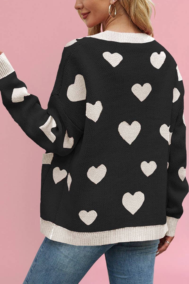 CWOCAL1824_V-NECK LOVE BUTTON UP SWEATER CARDIGAN