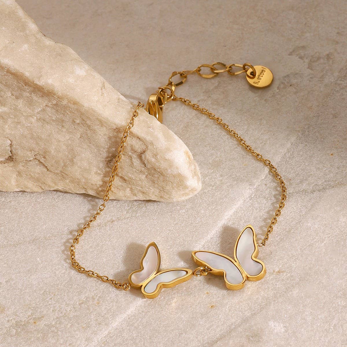 Elegant Shell Butterfly Bracelet, Stainless Steel