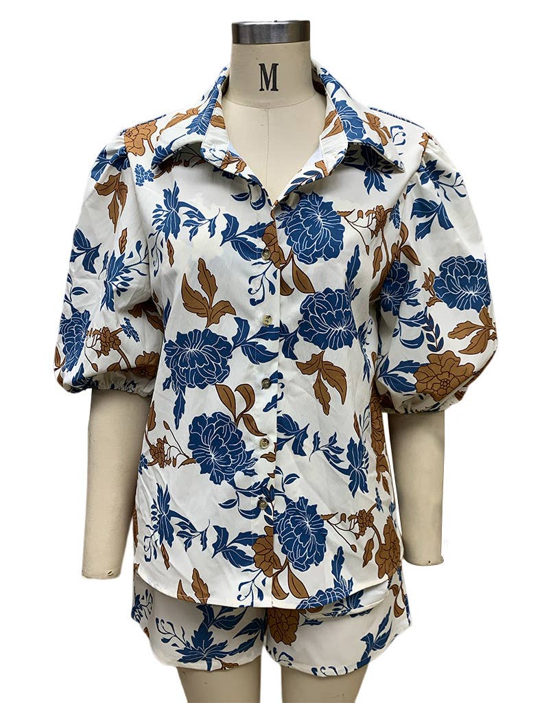 Fashion print shirt halter & shorts 3-piece set