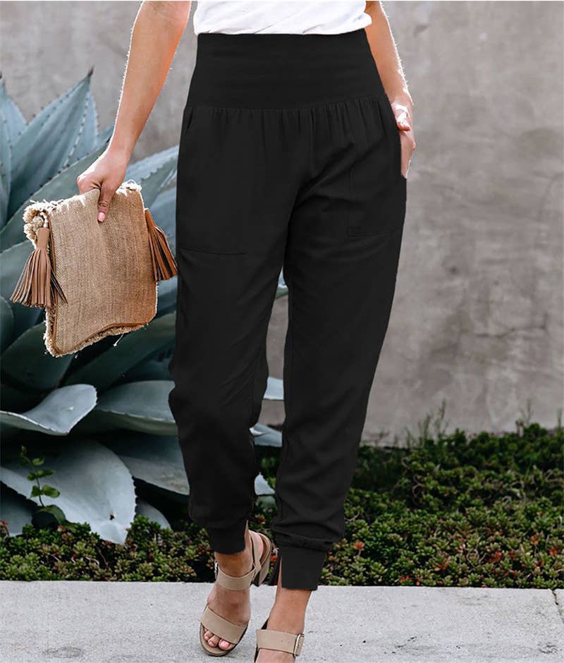 SOLID COLOR HIGH-WAISTED NINERS SPLIT SLACKS