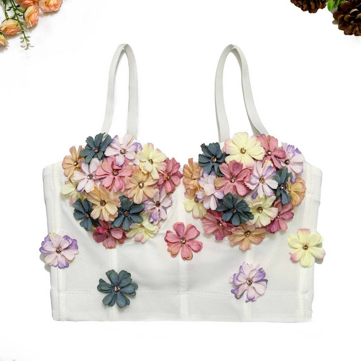 HIGH-END SWEET FLOWER HERRINGBONE BRA