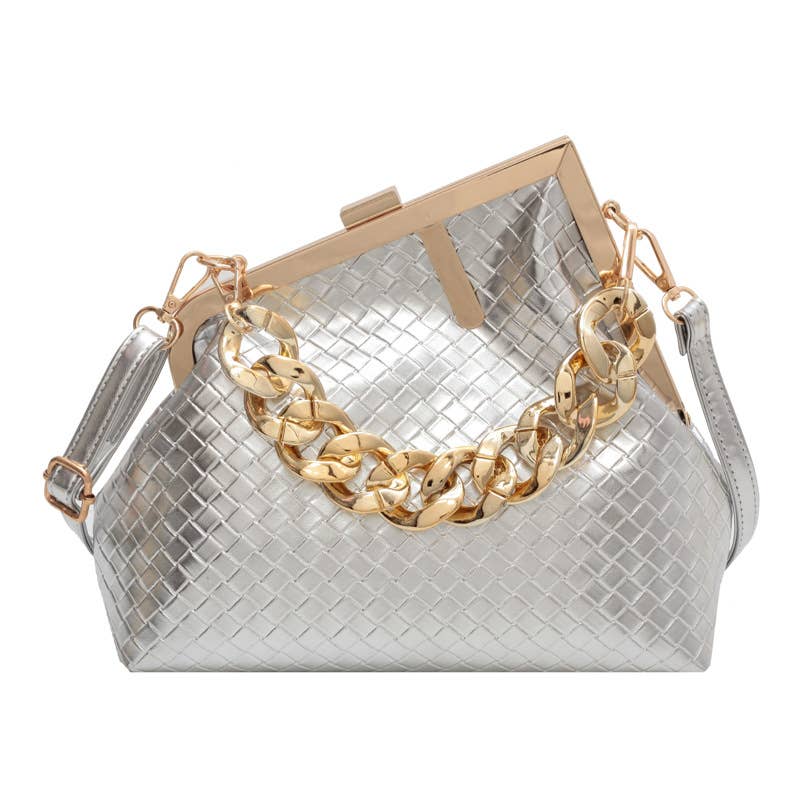 Irregular candy-colored metal chain handbag