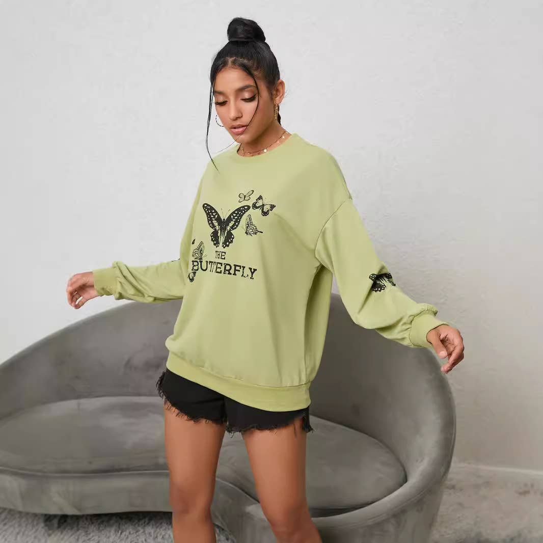 LETTER BUTTERFLY PRINT LONG-SLEEVED HOODIE