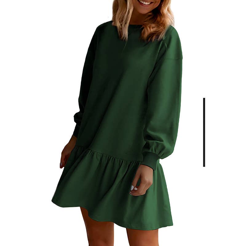 Ruffled long-sleeved sweatshirt dress