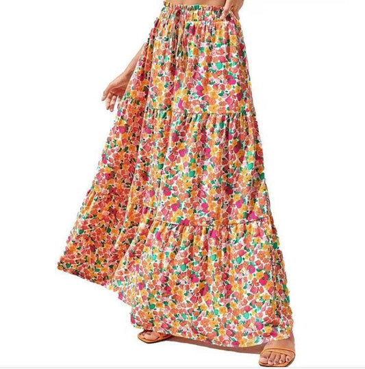 Floral print skirt high waist and long hemline